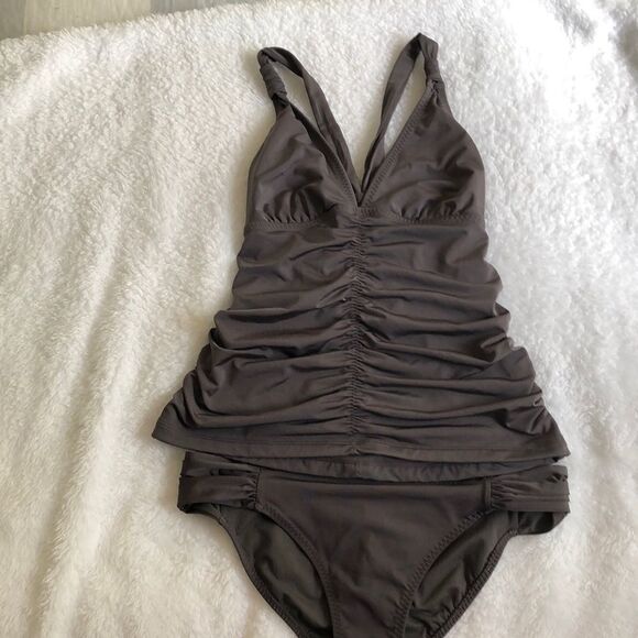 Athleta Other - Athleta Shirred Tankini And Bikini Bottom Size S GUC Gray